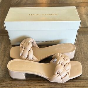 Marc Fisher Calicea Braided Leather Slide Sandals in Light Natural